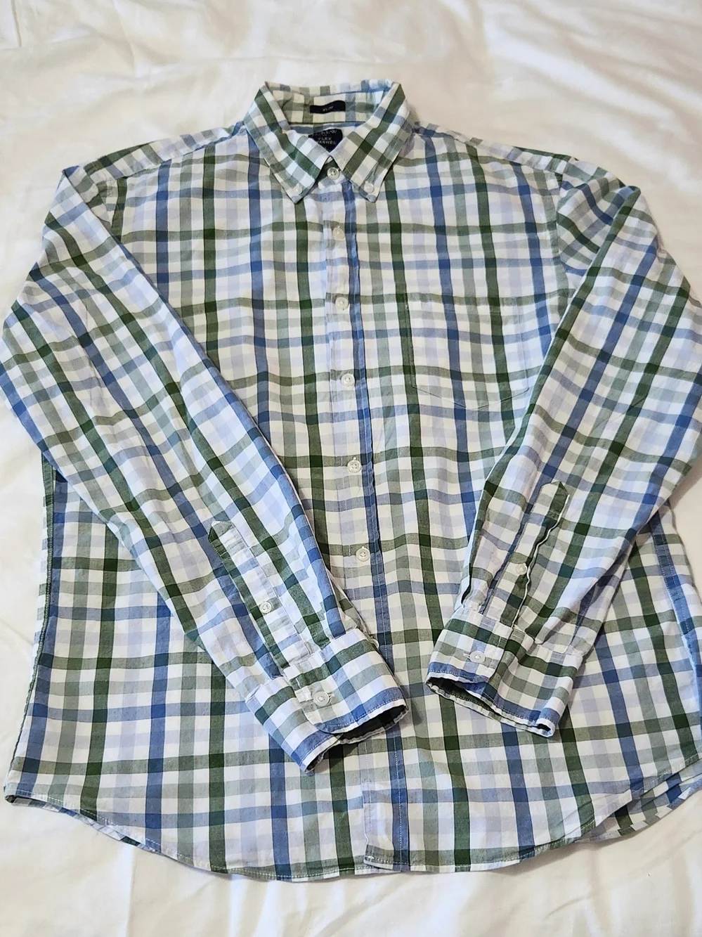 J. Crew Men's Green & Blue Plaid Button-Down Shirt